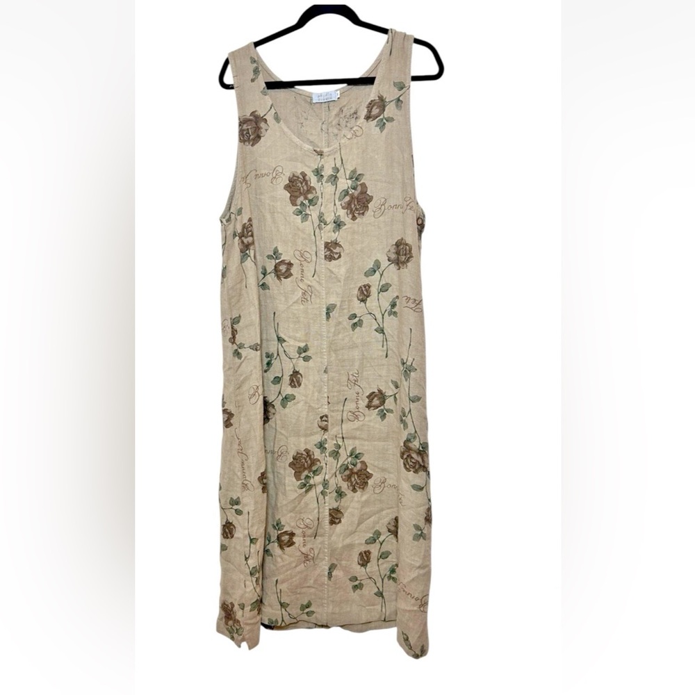 VTG Bloomingdale’s Studio 100% Linen Floral Dress M Made in USA Rose Cottagecore